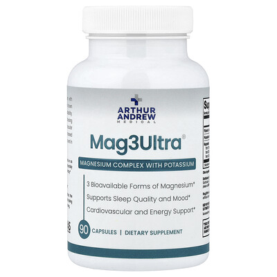 Arthur Andrew Medical, Mag3Ultra®, magnesiumkomplex med kalium, 90 kapslar