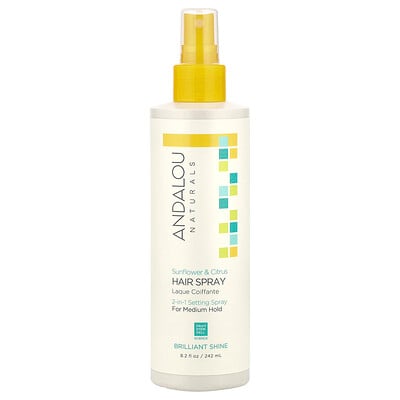 Andalou Naturals, Hårspray, Strålande glans, För medium stadga, Solros och citrus, 242 ml