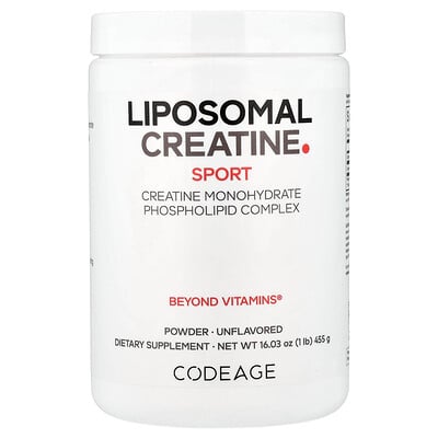 Codeage, Sport, liposomalt kreatinpulver, utan smaksättning, 455 g (1 lb)