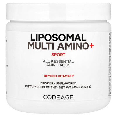 Codeage, Sport, Liposomalt Multi Amino+-pulver, ej smaksatt, 6.15 oz (174.2 g)