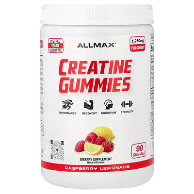 ALLMAX, Kreatingummi, hallonlemonad, 1 250 mg, 90 gummibjörnar