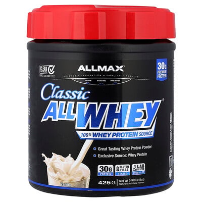 ALLMAX, CLASSIC ALLWHEY®, 100 % vassleproteinkälla, vanilj, 425 g