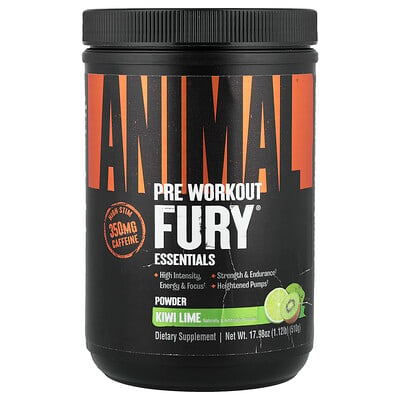 Animal, Fury® Essentials, Pre Workout, Kiwi Lime, 510 g