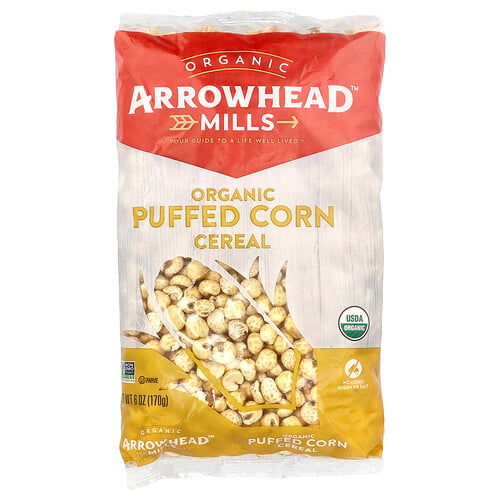Arrowhead Mills, Ekologiska puffade majsflingor, 170 g