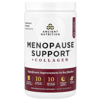 Ancient Nutrition, Stöd för klimakteriet + kollagen, vanilj, 289,9 g