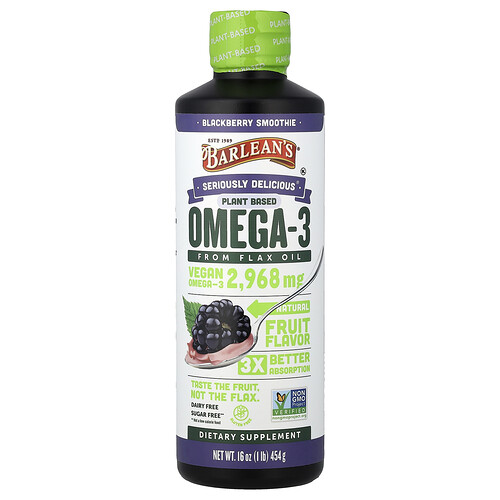 Barlean's, Riktigt utsökt, Omega-3 från linfröolja, björnbärssmoothie, 2 968 mg, 454 g
