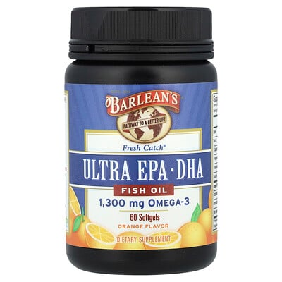 Barlean's, Fresh Catch®, Ultra EPA/DHA fiskolja, apelsin, 60 mjukgelkapslar (650 mg per mjukgel)