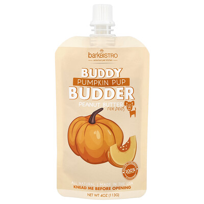 Bark Bistro, Buddy Budder, Jordnötssmör, För Hundar, Pumpavalp, 4 oz (113 g)