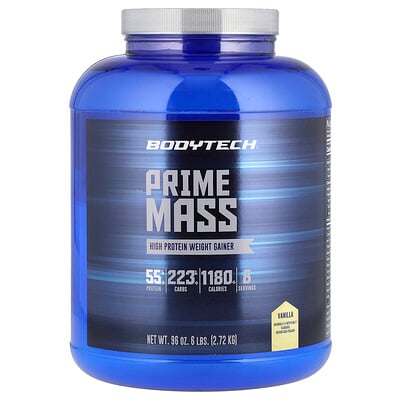 BodyTech, Prime Mass, Viktökare med hög proteinhalt, Vanilj, 2,72 kg