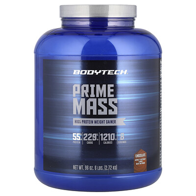 BodyTech, Prime Mass, Viktökare med hög proteinhalt, Choklad, 2,72 kg