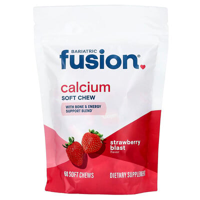 Bariatric Fusion, Kalcium Mjukt Tuggtablett, Jordgubbsexplosion, 60 Mjuka Tuggtabletter