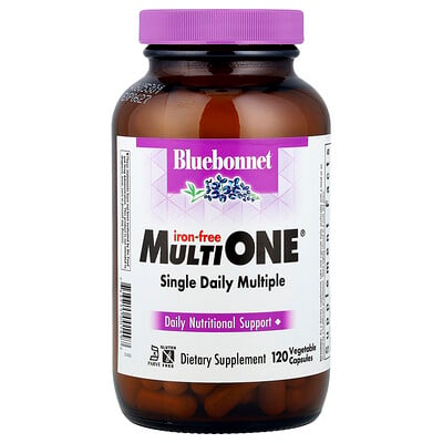 Bluebonnet Nutrition, MultiONE®, Engångsdos Daglig Flerdos, Järnfri, 120 Vegetabiliska Kapslar