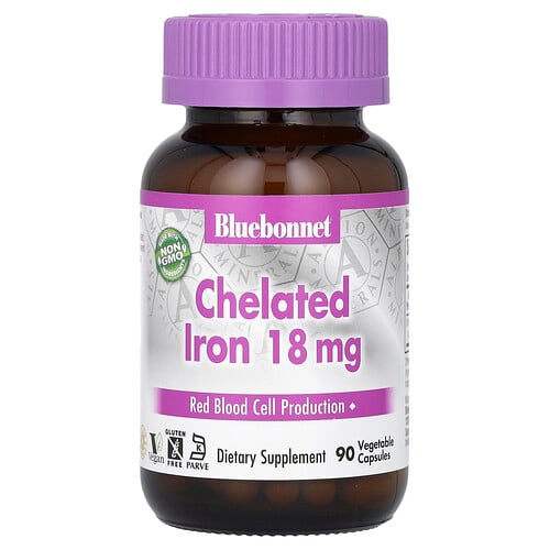 Bluebonnet Nutrition, Kelaterat järn, 18 mg, 90 vegetabiliska kapslar