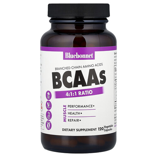 Bluebonnet Nutrition, BCAA, 4:1:1-förhållande, 120 vegetabiliska kapslar