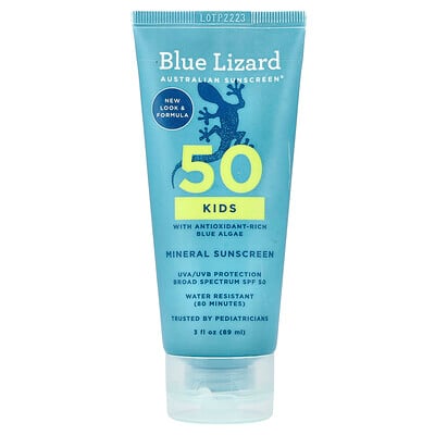Blue Lizard Australian Sunscreen, Mineralsolskydd för barn, SPF 50, 89 ml