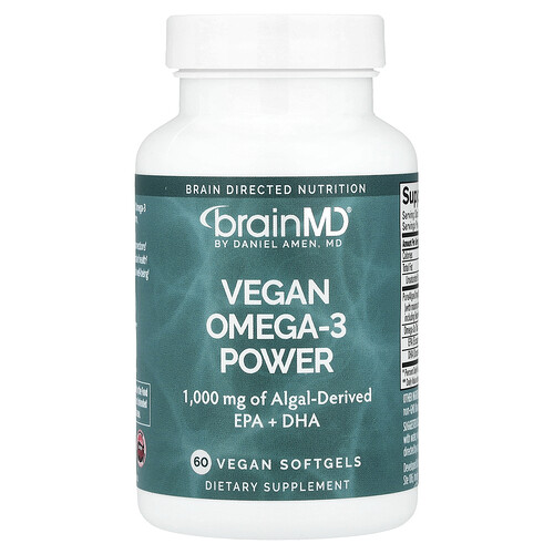 BrainMD, Vegansk Omega-3 Power, 60 veganska mjukgeler