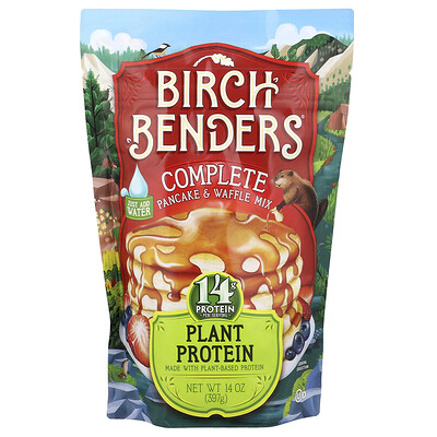 Birch Benders, Komplett pannkaks- och våffelmix, växtprotein, 14 oz (397 g)