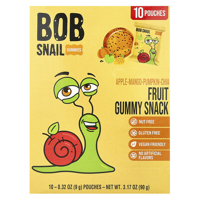 Bob Snail, Fruktgummibitar, Äpple-Mango-Pumpa-Chia, 10 st, 9 g styck