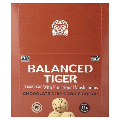 Balanced Tiger, Proteinbar, chokladchipskakdeg, 12 barer, 44 g styck