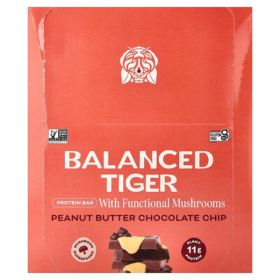 Balanced Tiger, Proteinbar, jordnötssmör och chokladbitar, 12 barer, 44 g styck