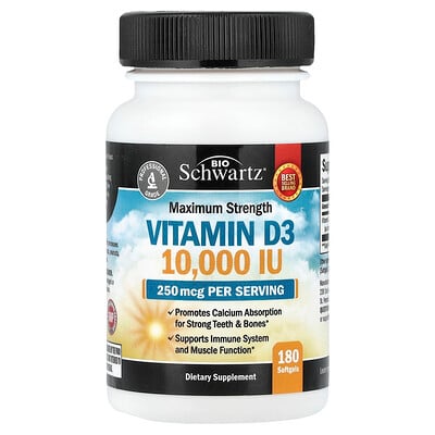 BioSchwartz, Maximal styrka vitamin D3, 250 mcg (10 000 IE), 180 mjukgeler