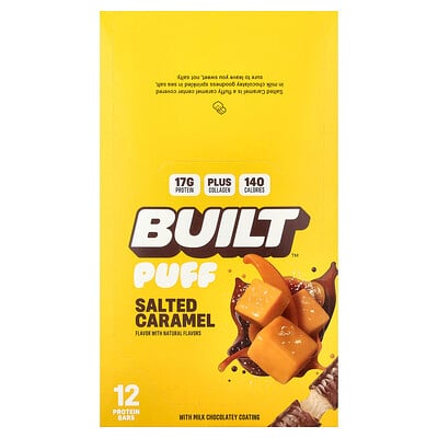Built, Puff, Proteinbars, Saltad Karamell, 12 Bars, 40 g styck