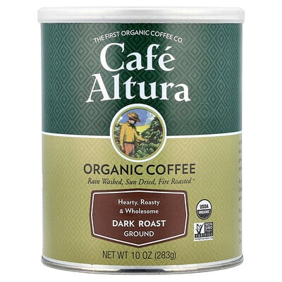 Cafe Altura, Ekologiskt kaffe, malet, mörkrostat, 283 g