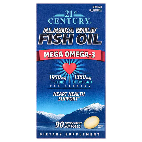 21st Century, Alaska Wild Fish Oil, Mega Omega 3, 90 enterodragerade mjukgelkapslar