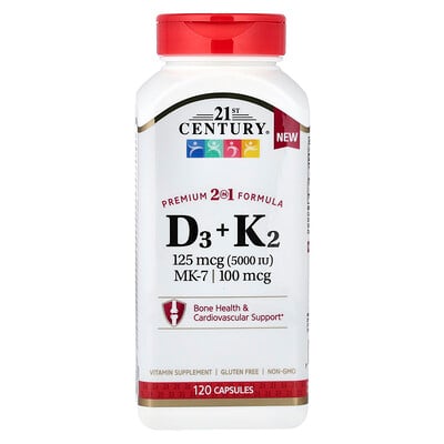 21st Century, D3 + K2, 120 kapslar