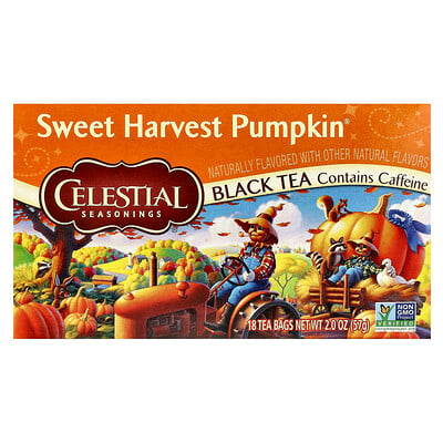 Celestial Seasonings, Svart te, Sweet Harvest Pumpa, 18 tepåsar, 2 oz (57 g) Celestial Seasonings, Svart te, Sweet Harvest Pumpa, 18 tepåsar, 2 oz (57 g)