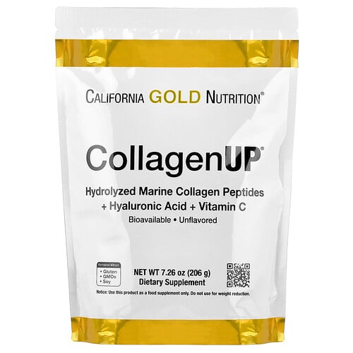 California Gold Nutrition, CollagenUP®, hydrolyserade marina kollagenpeptider med hyaluronsyra och C-vitamin, utan smaktillsatser, 206 g