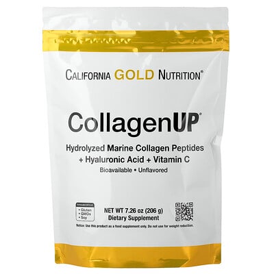 California Gold Nutrition, CollagenUP®, hydrolyserade marina kollagenpeptider med hyaluronsyra och C-vitamin, utan smaktillsatser, 206 g
