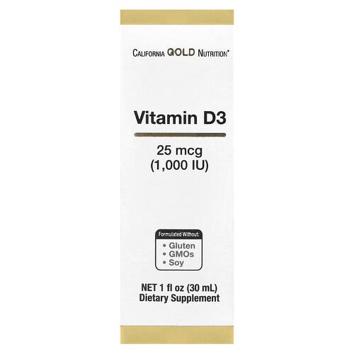 California Gold Nutrition, Vitamin D3, 25 mcg (1 000 IE), 1 fl oz (30 ml)