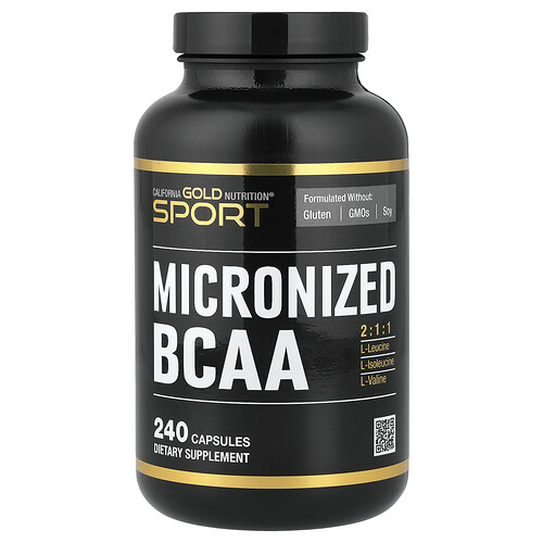 California Gold Nutrition, Sport, mikroniserad BCAA, grenade aminosyror, 240 kapslar California Gold Nutrition, Sport, mikroniserad BCAA, grenade aminosyror, 240 kapslar