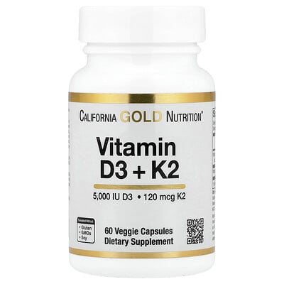 California Gold Nutrition, Vitamin D3 + K2, 60 Veggie Kapslar
