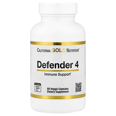 California Gold Nutrition, Defender 4, med C-vitamin, D-vitamin, zink och selen, 60 vegetariska kapslar