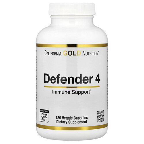 California Gold Nutrition, Defender 4, med C-vitamin, D-vitamin, zink och selen, 180 vegetariska kapslar