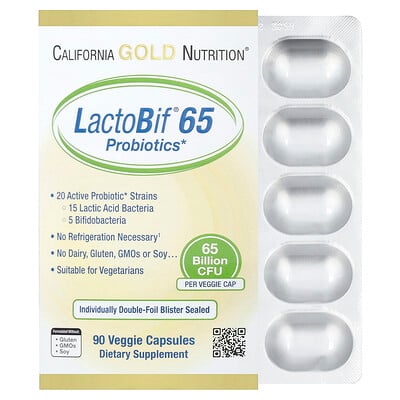 California Gold Nutrition, LactoBif® 65 Probiotika, 65 miljarder CFU, 90 vegetariska kapslar