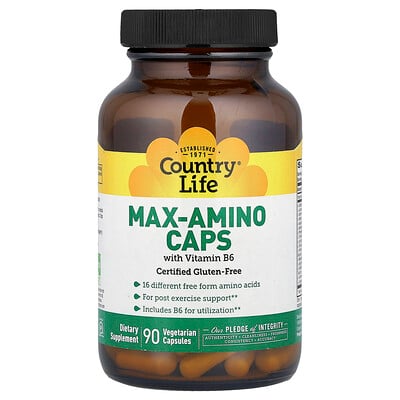 Country Life, Max-Amino Caps med vitamin B6, 90 vegetariska kapslar