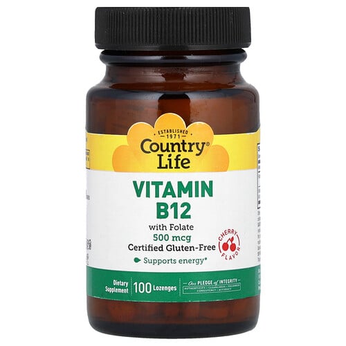 Country Life, Vitamin B12 med folat, körsbär, 100 sugtabletter