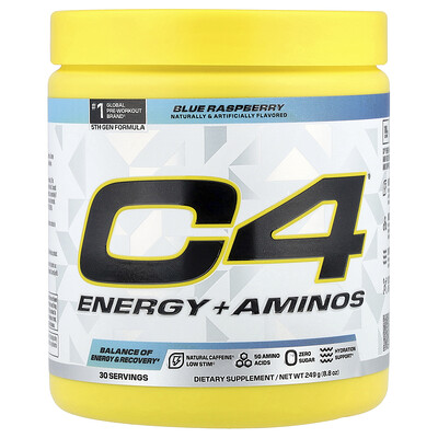 C4 / Cellucor, C4® Energi + Aminos, Blå Hallon, 249 g