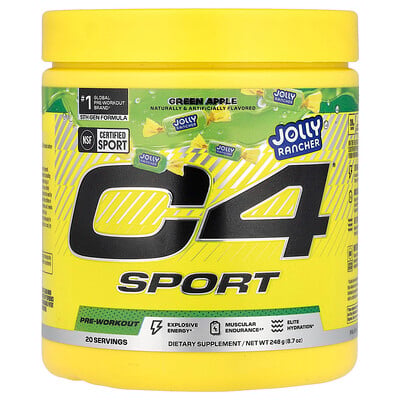 C4 / Cellucor, C4® Sport, Pre-Workout, Jolly Rancher grönt äpple, 248 g