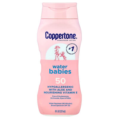 Coppertone, Solskyddskräm, Water Babies, SPF 50, 8 fl oz (237 ml)