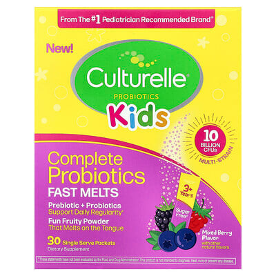 Culturelle, Barn, kompletta probiotika som smälter snabbt, 3+ år, blandade bär, 30 portionspåsar, 0,05 oz (1,4 g) styck
