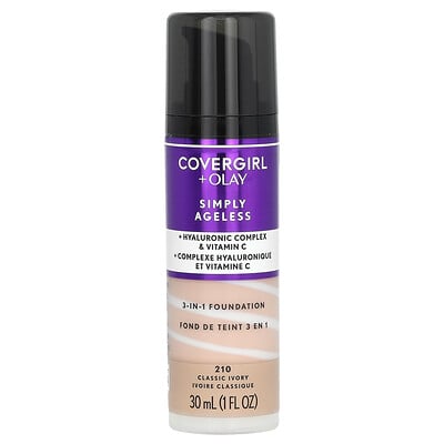 Covergirl, Olay Simply Ageless, 3-i-1 Foundation, 210 Classic Ivory, 1 fl oz (30 ml)