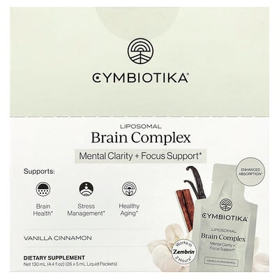 Cymbiotika, Liposomalt hjärnkomplex, vanilj och kanel, 26 flytande påsar, 5 ml styck
