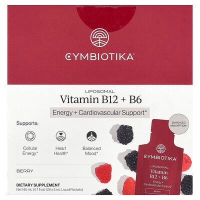 Cymbiotika, Liposomalt vitamin B12 + B6, bär, 28 flytande paket, 5 ml styck