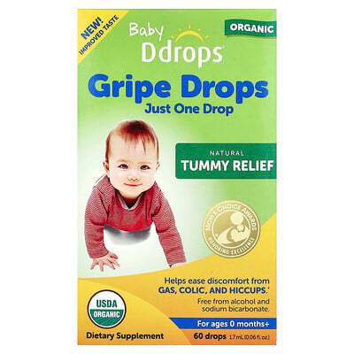 Ddrops, Ekologiska gripedroppar för baby, från 0 månader, 1,7 ml