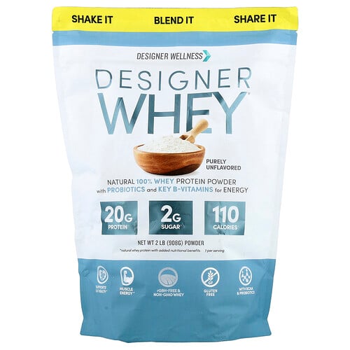 Designer Wellness, Designad vassle, naturligt 100 % vassleproteinpulver, rent smaklöst, 908 g (2 lb)