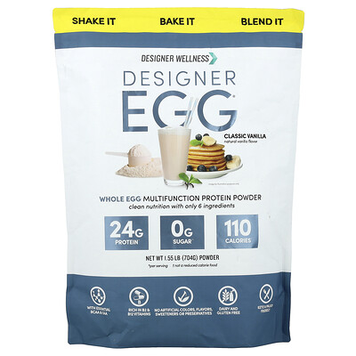 Designer Wellness, Designer Egg®, helt ägg multifunktionellt proteinpulver, klassisk vanilj, 704 g